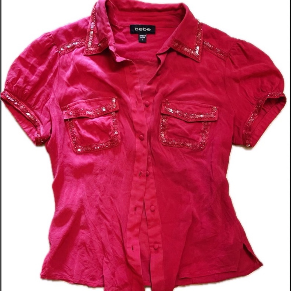 Bebe Silk Sequined Blouse